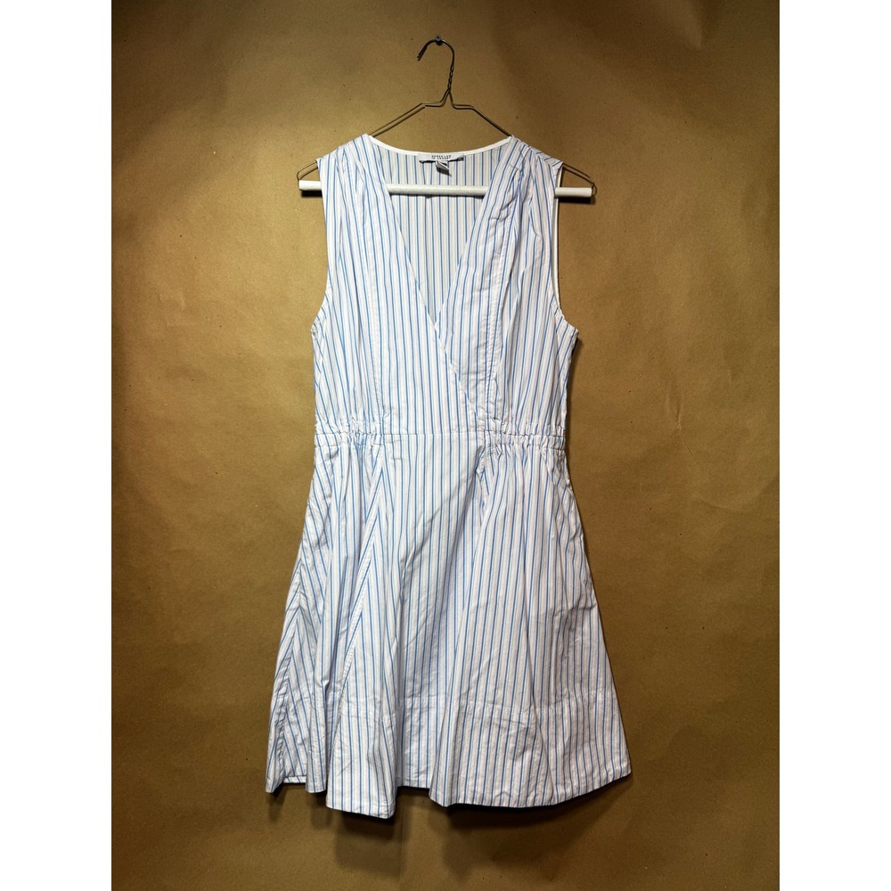 Derek Lam 10 Crosby Striped Cotton V-Neck Sleeveless Dress Blue Pink White 8